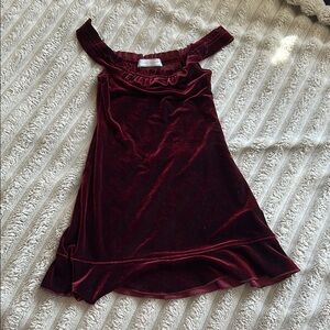 Velvet Burgundy Off-Shoulder Kids Dress